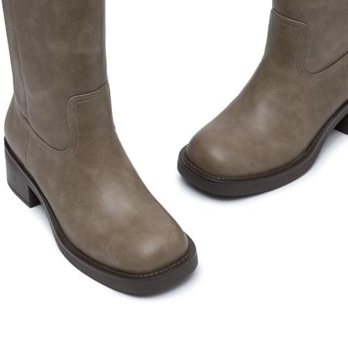 Athlefit Knee High Boots for Women Chunky Heel Tall Riding Boots Square Toe Fashion Womens Winter Booties Taupe Size 9.5 - Thumbnail 6