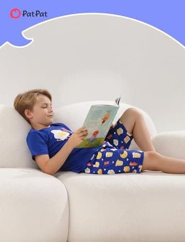 PATPAT Boys Pajama Sets Soft Loose Sleepwear Short Sleeve Tops with Shorts PJ Set Summer Lounge Wear for Kids Blue Food 9 Year - Thumbnail 5