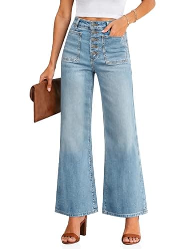 Cicy Bell Womens Wide Leg High Waisted Jeans Stretchy Trendy Vintage Baggy Denim Flare Pants with Pockets - Image 1