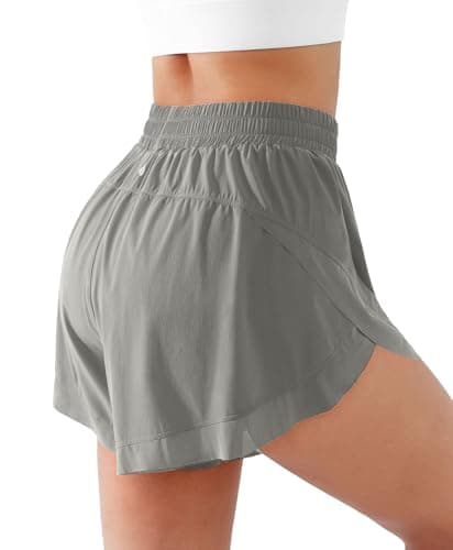 Women's 2 in 1 Flowy Butterfly Shorts 3" High Waisted Quick Dry Built-in Liner with Pockets Lightweight Athletic Tennis Grey - Image 1