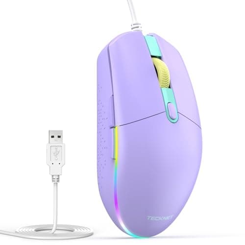 TECKNET Wired Mouse - USB Corded Mouse with RGB Backlit Full Size Optical Silent Mouse with Side Buttons,LED Plug and Play Wired Connection Office Mice for Desktop,PC,Laptop