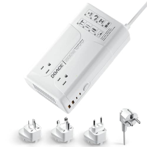 1600W Pure Sine Wave Voltage Converter US to Europe for Hair Dryer Straightener Curling Iron-220V to 110V Converter for European Travel, 6 in1 Power Converter Adapter Combo with UK/AU/EU Plug Adapters