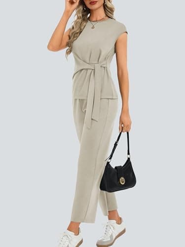 Casly Lamiit 2 Piece Outfits for Women Summer Lounge Set Beach Vacation Outfits Dressy Casual Fashion Clothing 2026 Dark Beige M - Thumbnail 3