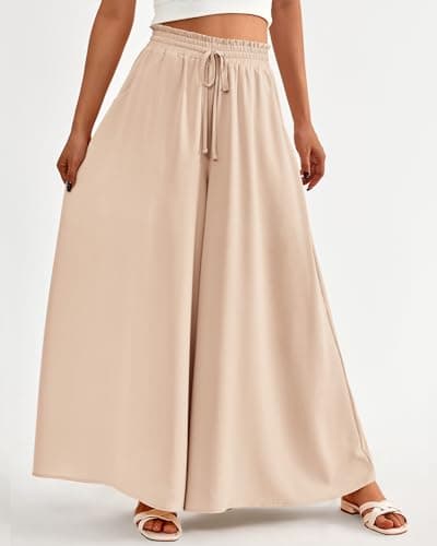 BTFBM Women Casual High Waist Wide Leg Pants 2026 Spring Summer Long Palazzo Pants Pocket Lounge Beach Vacation Clothes(Solid Beige, Large) - Thumbnail 4