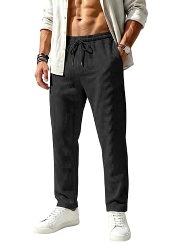 TAFLE Mens Striped Sweatpants Baggy Wide Leg Casual Pants Loose fit with Elastic Waist and Pockets Black - Image 1