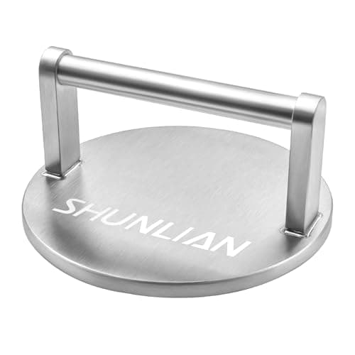 SHUNLIAN Smash Burger Press, 6 Inch Heavy Duty Burger Smasher Tool, 3.1lb Non-Stick Smooth Stainless Steel Grill Press for Flat Top Griddle, BBQ & Kitchen Use, Ground Beef, Meats, Bacon, Steak - Image 1