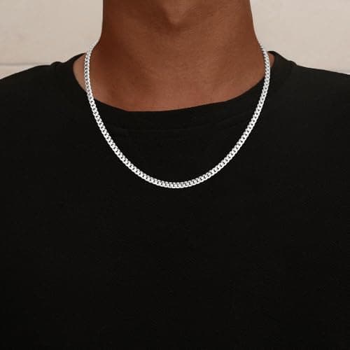 HIMSTORY 925 Sterling Silver Chain for Men, 3.5mm Diamond Cut Cuban Link Curb Chain Necklace for Men Dad Boyfriend Jewelry, 20 Inch - Thumbnail 2