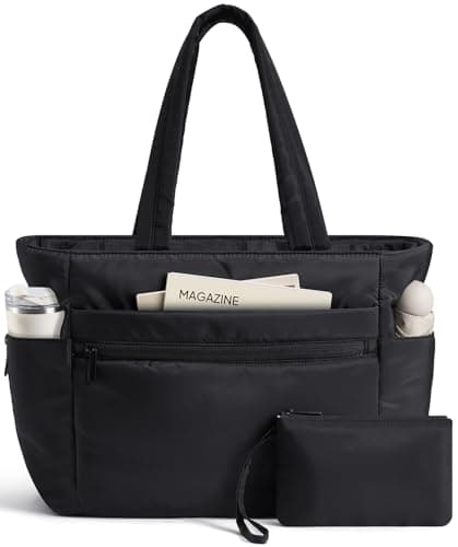 TOPEAST Tote Bag for Women, Lightweight Puffy Travel Gym Tote Bags 15.6" Laptop Work Bag Puffer Black Handbag Purse with Cup Holder & Compartments for Teacher Nurse - Image 1