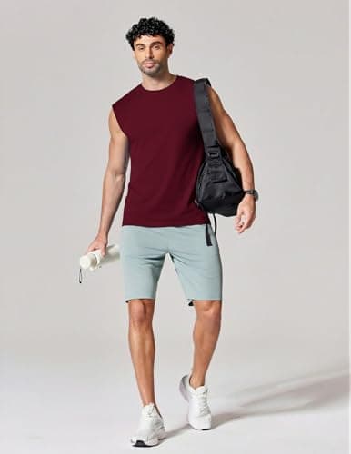 COOFANDY Men's Cotton Sleeveless Shirts Gym Muscle Tank Tops Cut Off Loose Fit Tees Dark Red Small - Thumbnail 3