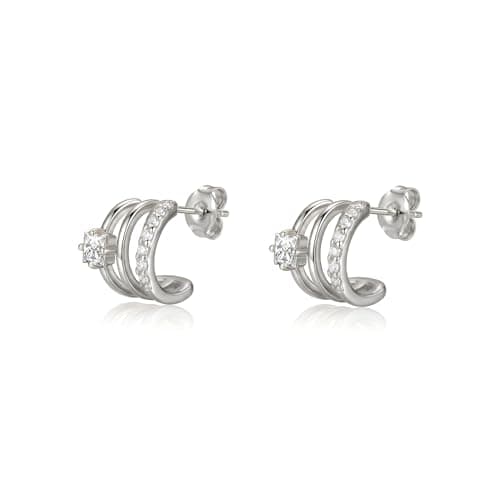 GIRIOIZ High-Carbon Diamond Stud Earrings 18K White Gold Plated Brilliant Round Cut Lab Created Diamond S925 Sterling Silver Hypoallergenic Stud Earrings for Women (White3) - Image 1