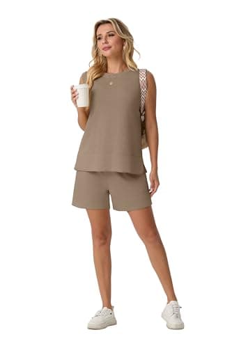 Lepunuo Women's Summer 2 Piece Outfits Sleeveless Tank Top Matching Shorts Workout Set Vacation Tracksuit - Thumbnail 4