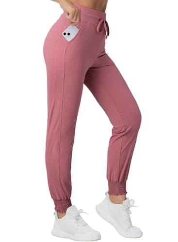 Dokotoo Womens Joggers Elasticity Workout Pant High Waisted Drawstring Dress Lounge Sweatpants Casual Athletic Spring Summer Outfits Trendy Women Pant with Side Pocket Fashion 2025 Pink Medium - Thumbnail 4