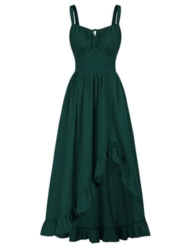 Scarlet Darkness Renaissance Dress Women Summer Corset Dress Flowy Sleeveless Milkmaid Vacation Sundress with Pockets Forest Green L - Image 1