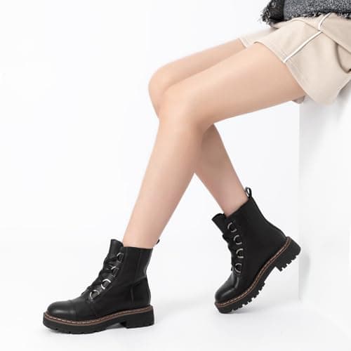 Women's Low Chunky Heel Lace-Up Platform Ankle Combat Boots Black Size 7.5 - Thumbnail 6