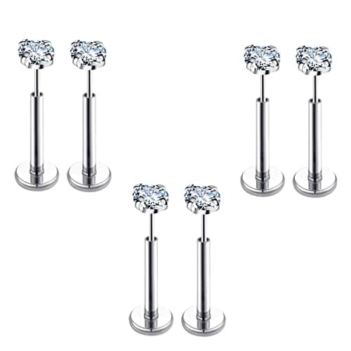 COTATI 20G Flat Back Earrings Stud Threadless Tragus Cartilage Lip Medusa Piercing Jewelry Hypoallergenic (Silver,20G 3/3/3mm CZ) - Image 1