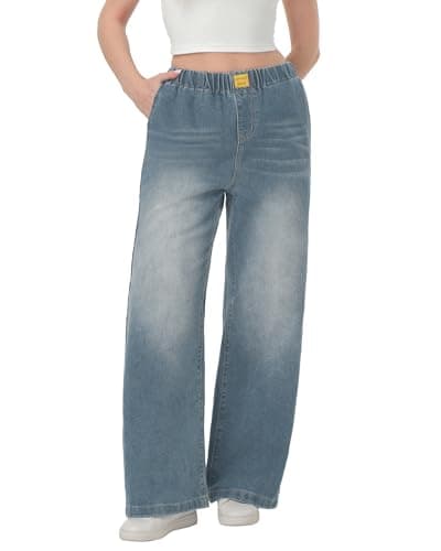 MARIASHA Wide Leg Jeans Woman Baggy Pull On Stretchy Sweatpant Jeans for Women Trendy Elastic High Waist Denim Pants Blue XL - Image 1
