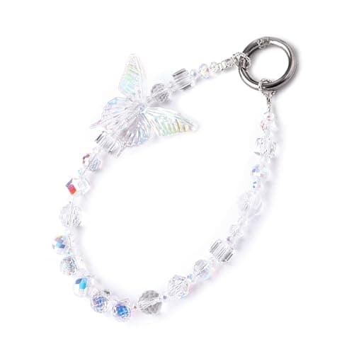 Aquilumen Crystal Phone Wrist Strap Phone Charm Chain Keychain Beaded Cellphone Lanyard with Tether Tab Hands-Free Wristlet Bracelet Wrist Grip Strap for Women, W-Colorful (butterfly) (butterfly) - Image 1