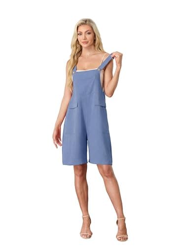 HiMONE Womens Summer Shorts Jumpsuits For Women Adjustable Loose Romper With Pockets (Light Blue-XL) - Thumbnail 4
