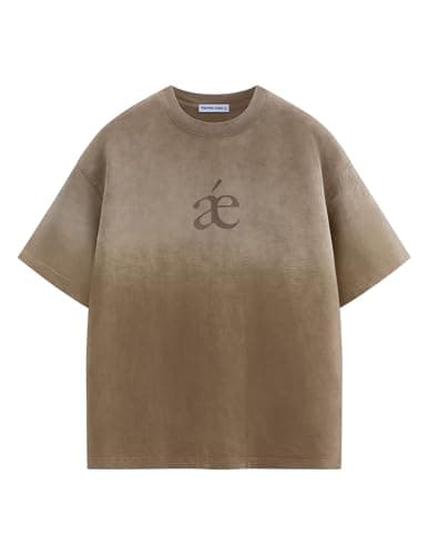 Aelfric Eden Mens Oversized T-Shirts Heavyweight Cotton Gradient Wash Tshirt Loose Fit Short Sleeve Vintage Tees Brown XX-Small
