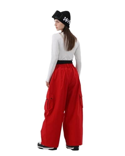 HIGH EXPERIENCE Snowboard Pants for Women Men Baggy Ski Pants Snow Loose Warm Insulated Winterproof Waterproof (Red, Large) - Thumbnail 2