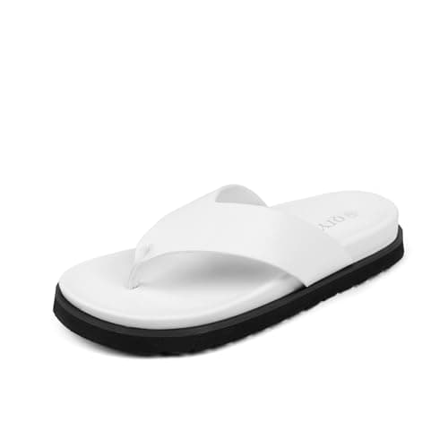 QIY Platform Sandals Women White Thong Flip Flops for Women Arch Support Platform Slide Sandals Lightweight Open Round Toe Slip on Flats Soft Comfy Summer Beach Sandalias De Dedo Para Mujer Size 7 - Image 1