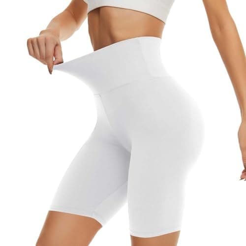 CAMPSNAIL Workout Biker Shorts Women - 3"/5"/8" High Waisted Tummy Control Spandex Booty Volleyball Shorts for Yoga Dance White - Image 1