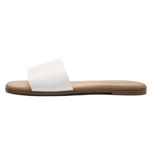 Athlefit White Flat Sandals for Women Square Toe Comfortable Slip On Summer Dressy Casual Slide Sandals Size 8 - Thumbnail 4