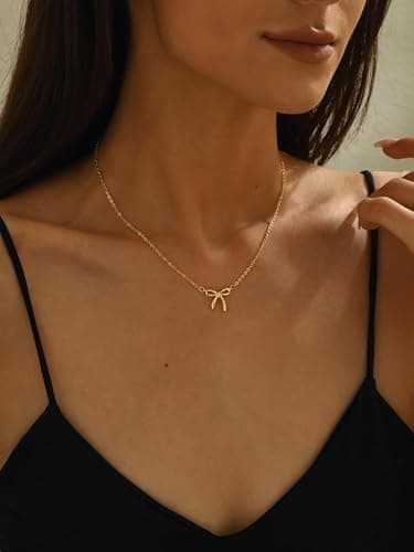 Fezodo Bow Necklace for Women - 14K Gold Plated Bow Pendant Necklace Gold Necklace Jewelry for Women Gifts - Thumbnail 3