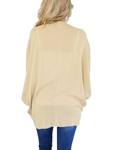 BB&KK Lightweight Cotton Fall Kimono Cardigans for Women Tops Solid Colors Boho 3/4 Batwing Khaki Large - Thumbnail 5