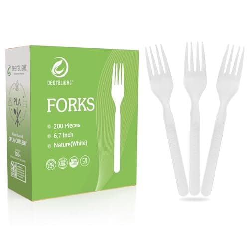 Degralight 100% Compostable Froks [200Pcs] Heavy Duty Biodegradable Forks Disposable Utensils, BPA-Free, Heat Resistant, BPI Certified Disposable Forks, Eco Friendly Cutlery for Party, Office & Picnic - Image 1
