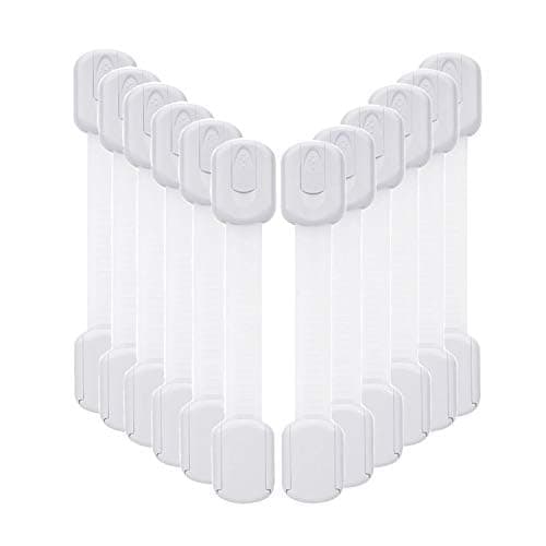 Vkania 12-Pack Baby Proofing Cabinet Locks, Adjustable Adhesive Safety Strap Latches for Cabinets, Drawers, Fridge, Oven & Toilet Seat,No Drill Child Safety Lock Kit, Easy Installation - Image 1