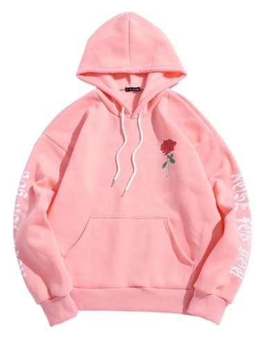 ZAFUL Men's Fleece Hoodie Unisex Rose Letter Print Hooded Pullover Kangaroo Pocket Sweatshirt Pink S - Image 1