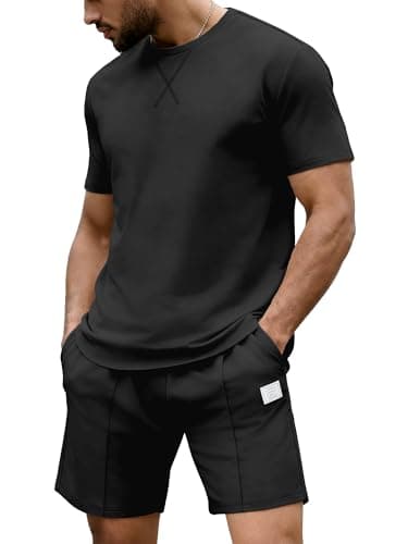 JEMLDL Men's Black 2 Piece Loungewear Set Short Sleeve T-Shirt & Shorts Summer Outfits Casual Comfortable Clothes for Vacation Travel L - Image 1