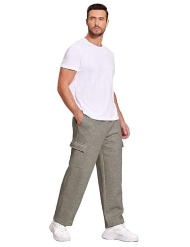 Deyeek Men's Fleece Sweat Pants Winter Heavyweight Cargo Sweatpants for Men Cotton Wide Leg Jogger Sweatpants with Pockets Dark Grey - Thumbnail 6