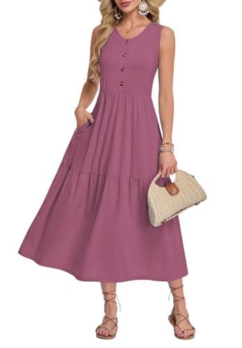 MOLERANI Summer Maxi Dresses for Women 2026 Vacation Sleeveless Loose Long Beach Dress Casual Button Down Sundresses with Pockets,Mauve-M - Image 1