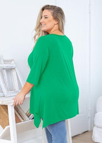 AusLook Plus Size Blouses for Women 3/4 Sleeve Emerald 5X Crewneck Clothes Pleated Clothing Flowy Tunic Tops Loose Fit Babydoll Maternity Shirts - Thumbnail 5