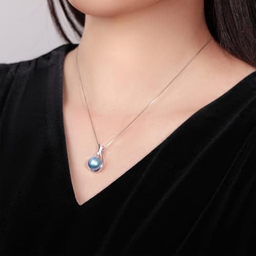 YAMI Akoya Blue Pearl Necklace 10-11mm Saltwater Cultured Pearl with 925 Sterling Silver Adjustable Chain for Women, Mom, Wife - Luxury Jewelry Gift for Anniversary, Birthday, Mother's Day - Thumbnail 2