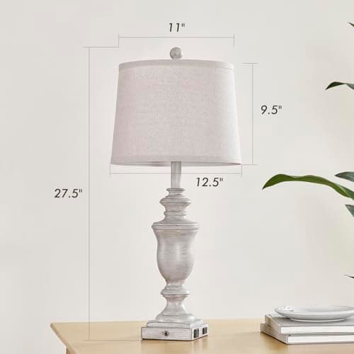 SAIWEYA 27.5" Set of 2 Farmhouse Table Lamps for Bedroom, 3 Way Dimmable Bedside Lamp with 2 USB +AC Outlet Nightstand Lamps for Living Room Resin Rustic Touch Lamps - Thumbnail 5