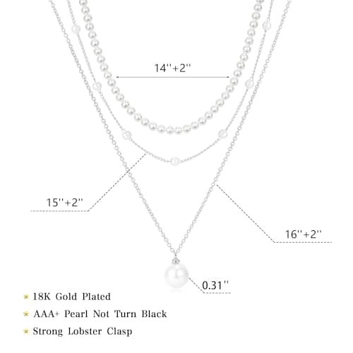 Fezodo Pearl Necklaces for Women Trendy, Dainty Silver Pearl Necklace Simple Layered Pearls Choker Necklace Stack Cute Pearls Wedding Bride Jewelry Silver Layered Necklaces for Women Jewelry Gifts - Thumbnail 5