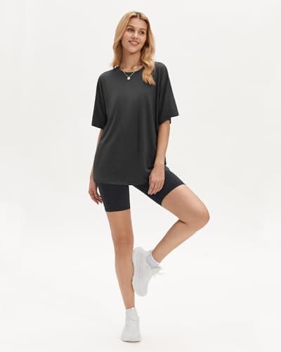 Stelle Women Crew Neck Short Sleeve T Shirts Summer Tops Oversized Tshirts Soft Basic Tee Shirt Charcoal X-Small - Thumbnail 5
