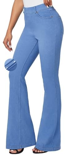 IUGA Bell Bottom Jeans for Women High Waisted Stretchy Pull On Sweatpant Jeans Women Flare Leggings Tummy Control Flare Pants Baby Blue - Image 1