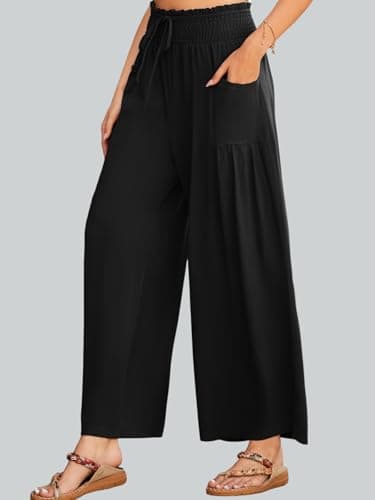 JUYUEO Women Linen Pants Wide Leg High Waisted Casual Summer Beach Palazzo Pants with Pockets Black S - Thumbnail 4