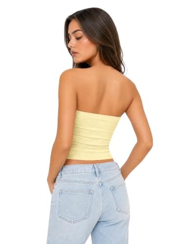 Tube Top Women Non See Through Double Lined Summer Y2K Basic Tops Casual Sleeveless Date Night Going Out Sexy Tank Top Yellow - Thumbnail 6