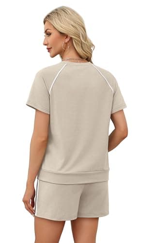 Sampeel 2 Piece Sets for Women Summer Two Piece Outfits 2026 Lounge Sets Matching Set Loungewear Cruise Vacation Resort Wear Petite Beach Vacation Clothes Travel Outfits Beige M - Thumbnail 5