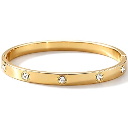 ULira Flor Gold Bangle Bracelet for Women, 18K Gold Plated Love Bracelet, Dainty Vintage Trendy, Waterproof, Non Tarnish, Fashion Jewelry Accessories, Gift Idea for Mother's Day, Valentine's Day, Christmas and Birthdays (Gold)