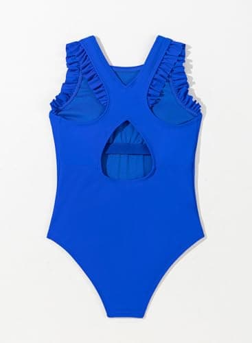 DOKOTOO KIDS Girls Swimsuit Summer Teen Girl Swimming Suits Removable Pads Ruffle One Piece Swimsuits Solid Cute Fashion Swimwear Cross Back Sleeveless Beachwear Royal Blue Size 12 13 Years Old - Thumbnail 6