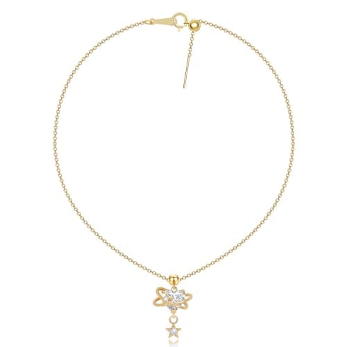 Aohik Gold Plated Necklace for Women,Heart Planet Copper with CZ Heart & Star Pendant, Romantic Celestial Jewelry Gift, Dainty Cosmic Love Necklace for Anniversary Valentine’s Day Birthday - Thumbnail 2