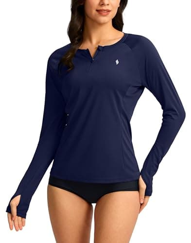 SANTINY Women's Rash Guard UPF50+ SPF Long Sleeve Swimsuits Top UV Sun Protection Swim Shirts for Woman with Zip (Navy_XXL) - Image 1