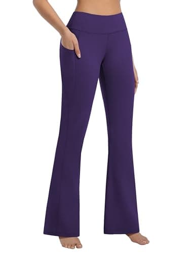 BUBBLELIME 29"/31"/33"/35"/37" Women's Bootcut Yoga Pants Tummy Control Flared with Side Pockets- Bootleg Side Pockets_PURPLISHBLUE XL_29" Inseam - Thumbnail 3