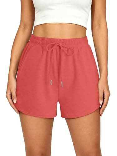 KISSMODA Women's Heather Red Relaxed Fit Active Shorts Elastic Drawstring Side Pockets Jogger Short for Walking Gym Daily Loungewear Outfit Coral XS - Image 1